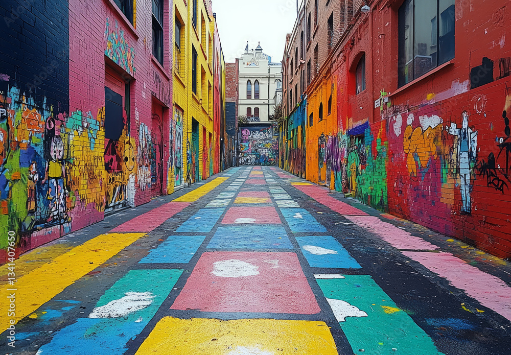 Fototapeta premium Vibrant graffiti art in alley colorful urban scene creates sense of joy