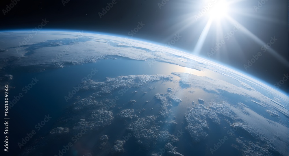 Fototapeta premium Earth View from Space with Sun Flare