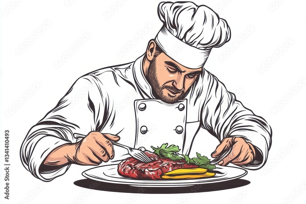 Chef Prepares Gourmet Dish with Passion and Expertise in Kitchen Chef Prepares Gourmet Dish with Passion and Expertise in Kitchen