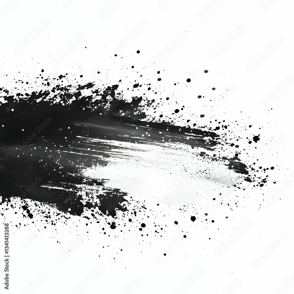 Black ink splash, abstract art, white background, design element Black ink splash, abstract art, white background, design element