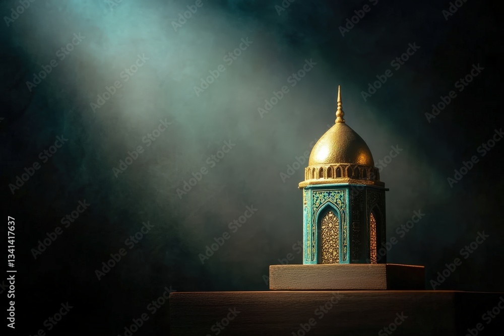 Fototapeta premium Illuminated white Mosque structure on dark background