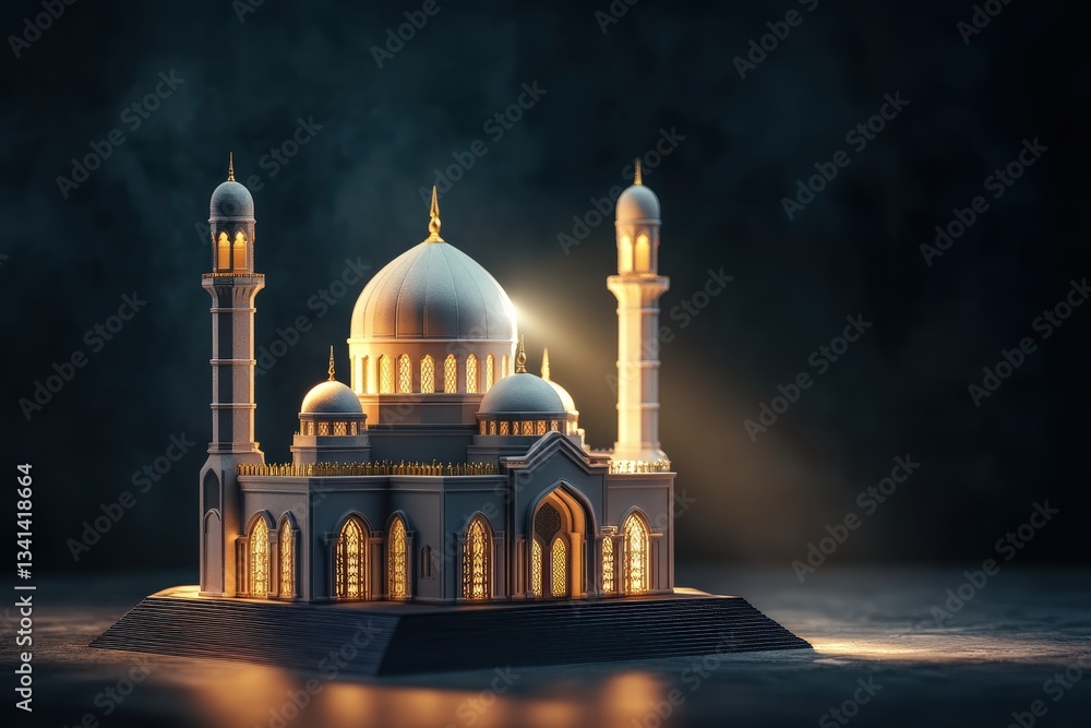 Obraz premium Illuminated white Mosque structure on dark background