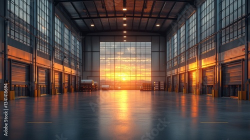 Modern Building Interior Sunset Light