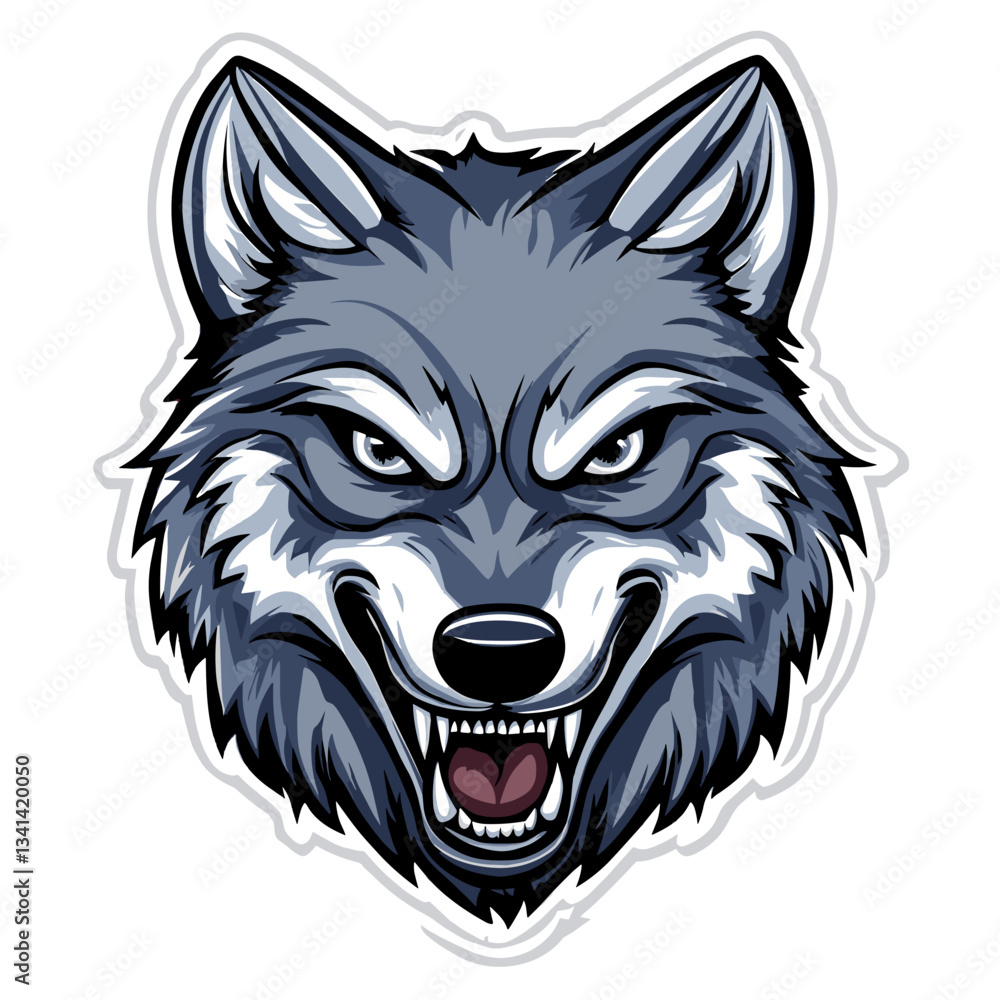 Fototapeta premium Fierce wolf head sticker design showcases bold, striking features and intense expression for unique decor