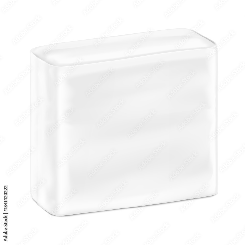 Packaging bag mockup. Suite for the presentation of pads, diaper, wet wipes, etc. Vector illustration isolated on white background. Half side view. Ready for your design. EPS10. Packaging bag mockup. Suite for the presentation of pads, diaper, wet wipes, etc. Vector illustration isolated on white background. Half side view. Ready for your design. EPS10.