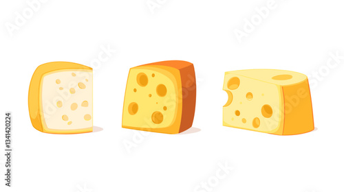 Selection of Swiss and Brie cheeses displayed together on a white background inviting cheese lovers to savor different flavors