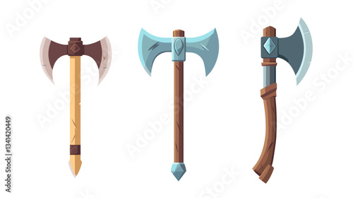 Sword and axe collection showcasing three unique medieval weapons in a historical context