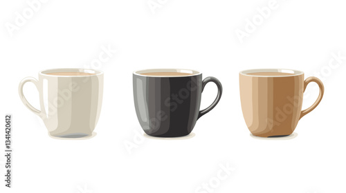 Set of three elegantly crafted coffee cups showcasing espresso, latte, and cappuccino variations in cozy cafe setting