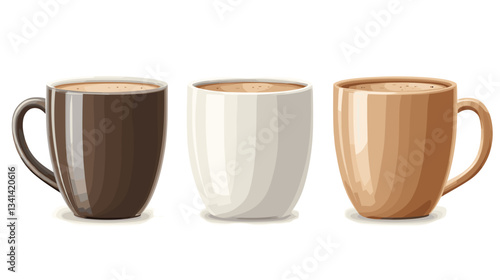 Coffee cups showcasing espresso, latte, and cappuccino at a cozy cafe in the morning