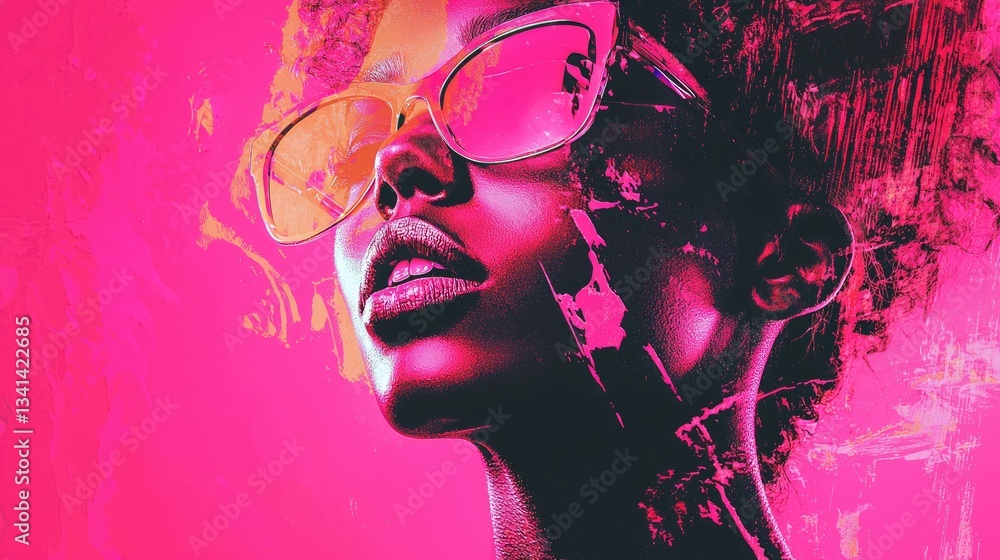 Fototapeta premium an image that incorporates pop culture elements in pink.
