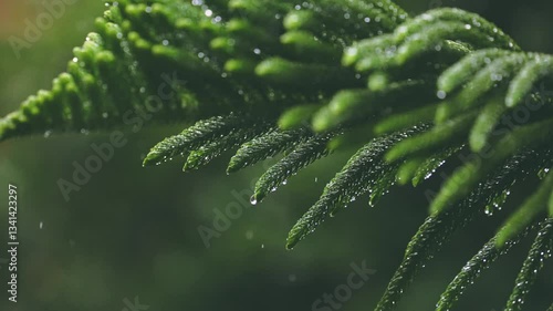 4k Video of Rain Hitting Plant Leaves With Close-Up Details in a Lush Green Environment During a Rainy Day