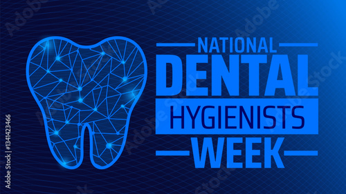 National Dental Hygienists Week blue color technology concept background banner or poster design template. observed every year in  April. Holiday concept. Use to any Template, card, poster, placard.