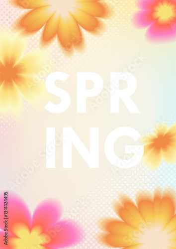 Floral rainbow floral poster with spring lettering. Blurred neon flowers with aura of y2k style, nostalgia. Vector background