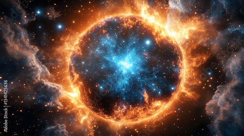 Fototapeta Naklejka Na Ścianę i Meble -  A futuristic AI-generated space station orbiting a breathtaking, vibrant nebula