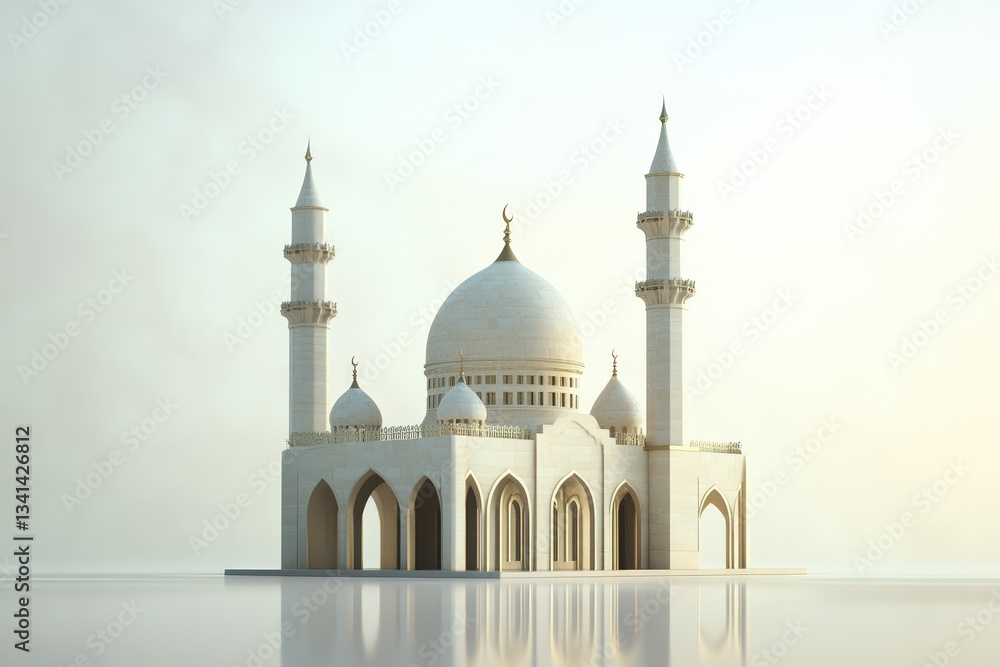 Naklejka premium A serene and elegant mosque structure reflects in smooth water