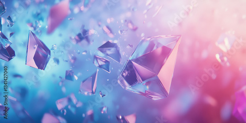 Obraz na płótnie A dynamic 3D background with layered, semi-transparent geometric shapes floating in mid-air. The scene has a soft depth of field effect with warm ambient lighting. The color palette consists of pastel w salonie