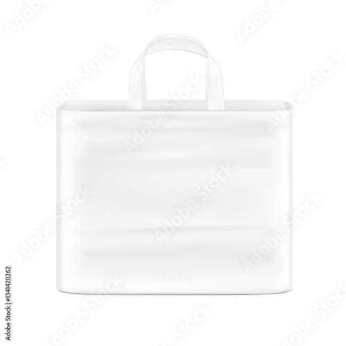 Stand bag with handle mockup. Vector illustration isolated on white background. Ready for your design. Suite for the presentation of diaper, wet wipes, foods, household, etc. EPS10.