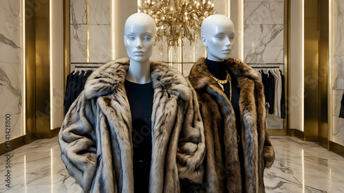 Luxurious Fur Coats Displayed in an Upscale Boutique