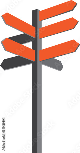 Directional Signpost Icon – Vector Road Sign with Arrows for Navigation and Wayfinding. A vector illustration of a directional signpost featuring multiple arrow signs pointing in different directions.