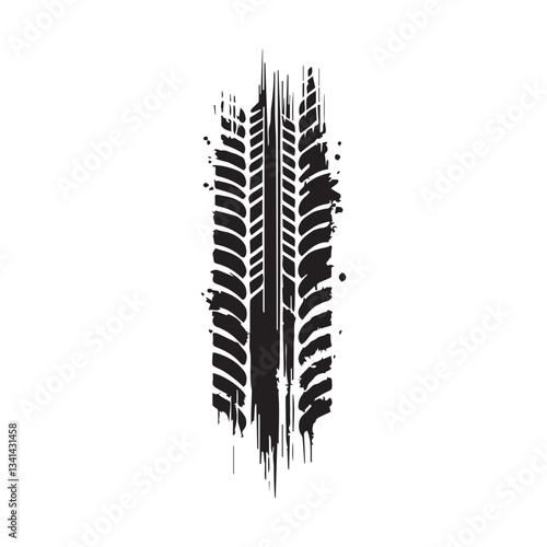 Black car tire tracks vector. Dirty tyre tracks stock flat design 