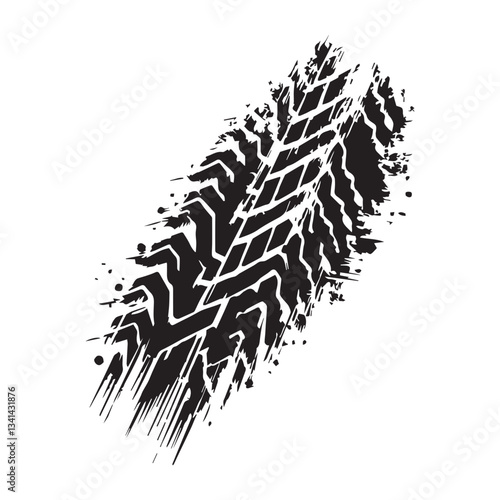 Black car tire tracks vector. Dirty tyre tracks stock flat design 