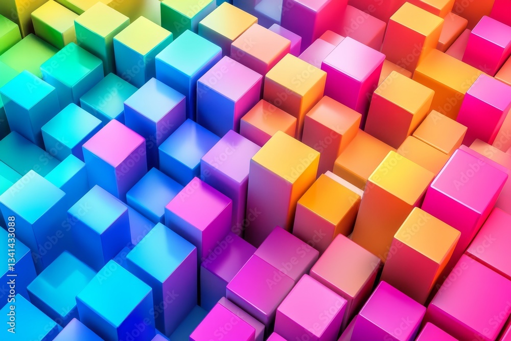 Colorful 3D abstract blocks, vibrant, geometric, digital art, with a background of similar blocks Colorful 3D abstract blocks, vibrant, geometric, digital art, with a background of similar blocks