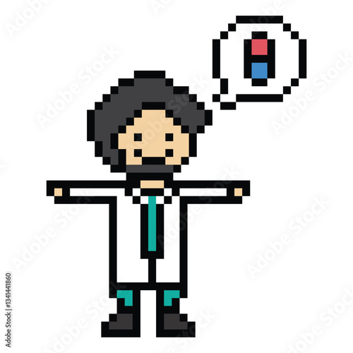 Cute pixel cartoon 8bit character man doctor or scientist game care for decoration pharmacist male doctor uniform in hospital 8 bit male pixel art game 8bit png vector.