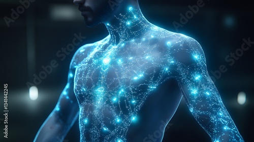 Obraz na płótnie A futuristic AI-powered tattoo artist designing dynamic, glowing cybernetic tattoos w salonie