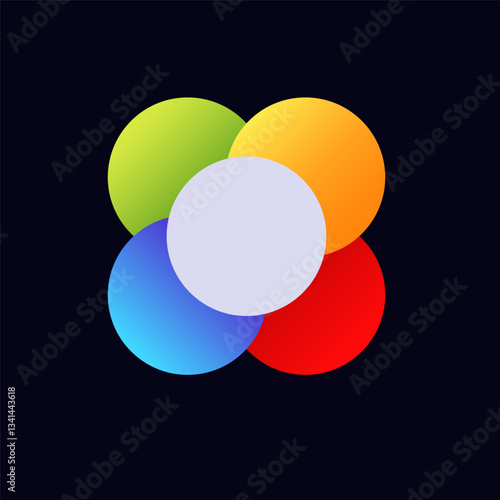 Four vibrant overlapping discs showcase a dynamic visual effect with bright colors and smooth shapes.