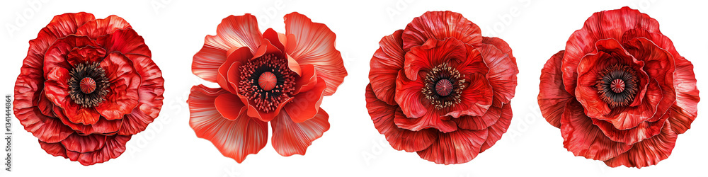 set of Red poppy flower, description of intricate petals, touch of intricate petals red poppy, magical redness of poppy flower, intricate petals and red poppy, on a transparent backgrounds set of Red poppy flower, description of intricate petals, touch of intricate petals red poppy, magical redness of poppy flower, intricate petals and red poppy, on a transparent backgrounds