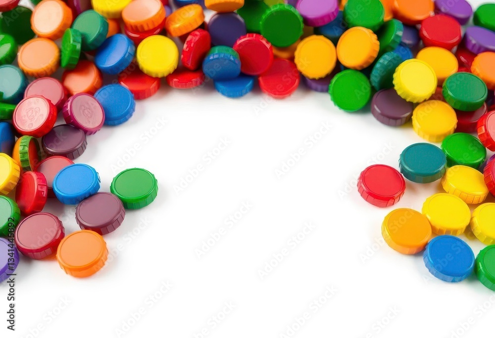 Obraz premium Abstract colorful bottle cap figures on white background, unique, bottle caps