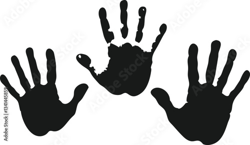 Simple, bold black handprints, likely child's handprints, against a stark white background.