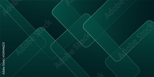 Dark green abstract background with gold lines and shadow. Geometric shape overlap layers.