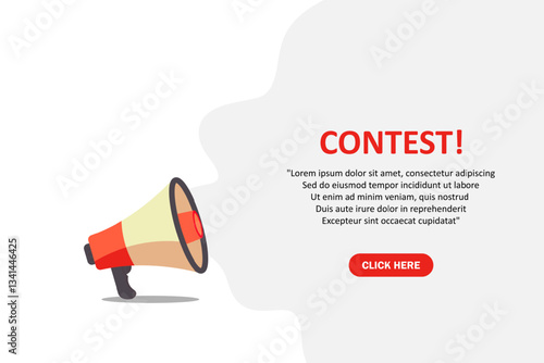 Contest, banner with megaphone. Contest speech bubble banner. Vector illustration for retail shopping online marketing template, banner, poster, and background.
