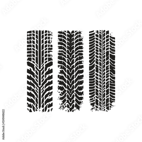 set collection black dirty tire tracks stock illustration flat design.