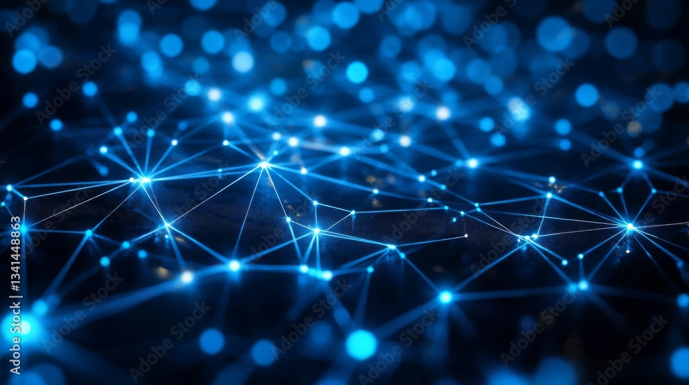 Abstract Blue Network Connections Glowing in Dark Abstract Blue Network Connections Glowing in Dark