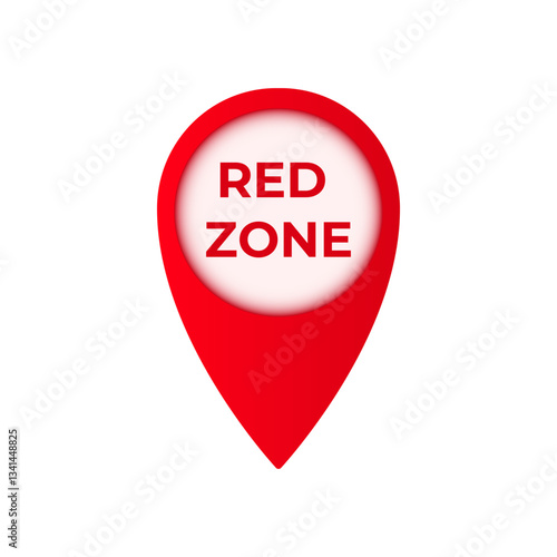 Red locator pin with the words red zone in the center, indicating alert or caution in specific areas.