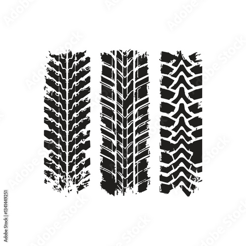 set collection black dirty tire tracks stock illustration flat design.