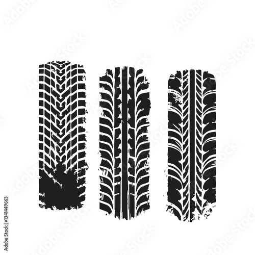 set collection black dirty tire tracks stock illustration flat design.