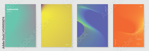 Abstract line wave poster background vector set. Minimalist cover template with vibrant perspective line wave in motion. Ideal design for social media, cover, banner, flyer, music, ads.