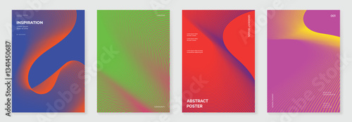 Abstract line wave poster background vector set. Minimalist cover template with vibrant perspective line wave in motion. Ideal design for social media, cover, banner, flyer, music, ads.