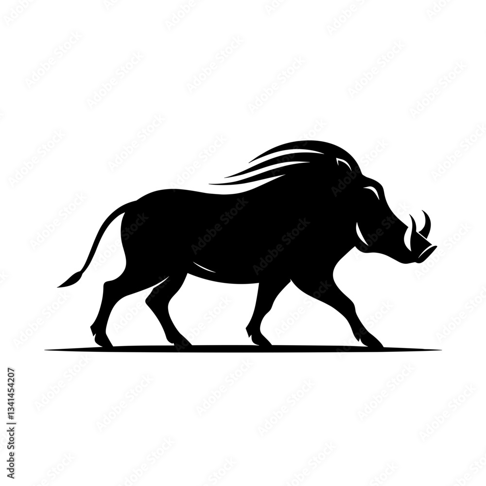 Fototapeta premium Warthog walking silhouette on white background
