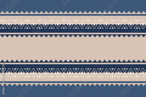 Blue ethnic, fabric , Geometric, seamless,pixel traditional ethnic, thai pattern, fabric pattern for textiles, rugs, wallpaper, clothing, sarong, batik, print, background, cover, illustration, vector