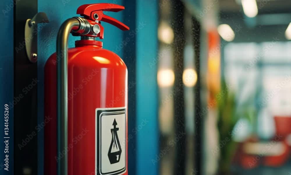 Red Fire Extinguisher in Modern Office Setting Red Fire Extinguisher in Modern Office Setting