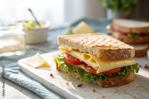 Wallpaper Mural Delicious sandwich made with fresh ingredients on a wooden board in a cozy kitchen Torontodigital.ca