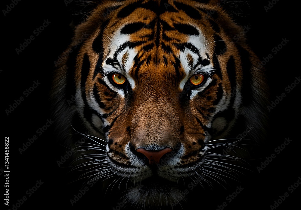 Close-up of a tiger's face, showcasing powerful eyes. Generative Ai Close-up of a tiger's face, showcasing powerful eyes. Generative Ai