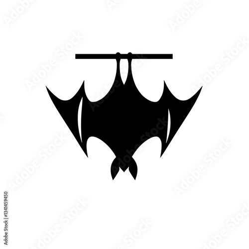 Hanging bat upside down silhouette on white background