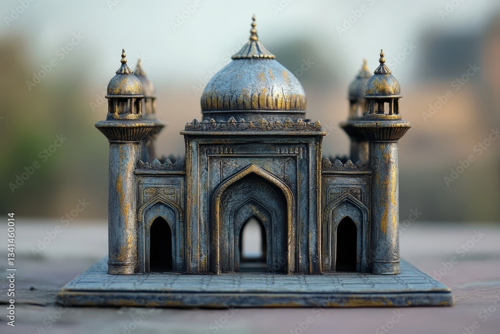 Fototapeta premium A miniature ornate architectural model featuring multiple domes and arches