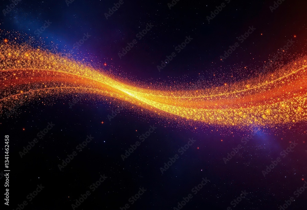 Obraz premium A shimmering golden wave of glitter arcs across a deep cosmic backdrop, sparkle, mystical