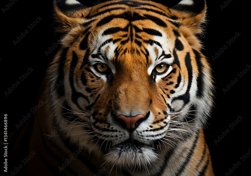 Close-up of a majestic tiger against a black background. Generative Ai Close-up of a majestic tiger against a black background. Generative Ai